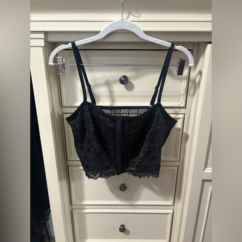aerie Black Lace Longline Bralette with Adjustable Straps